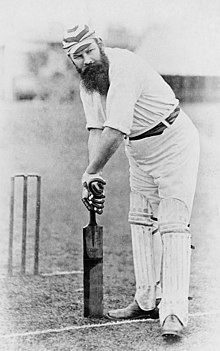 Portrait of W.G. Grace, one of the pioneers of Test cricket, known as the 'Father of Cricket,' with over 100 centuries to his name.