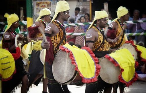 A vibrant Dollu Kunitha group performance in the event