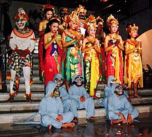 A theatrical depiction of Ramlila, showcasing performers in elaborate costumes.