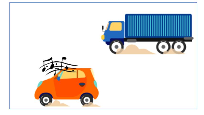 Example of using sound words with transitional words and phrases