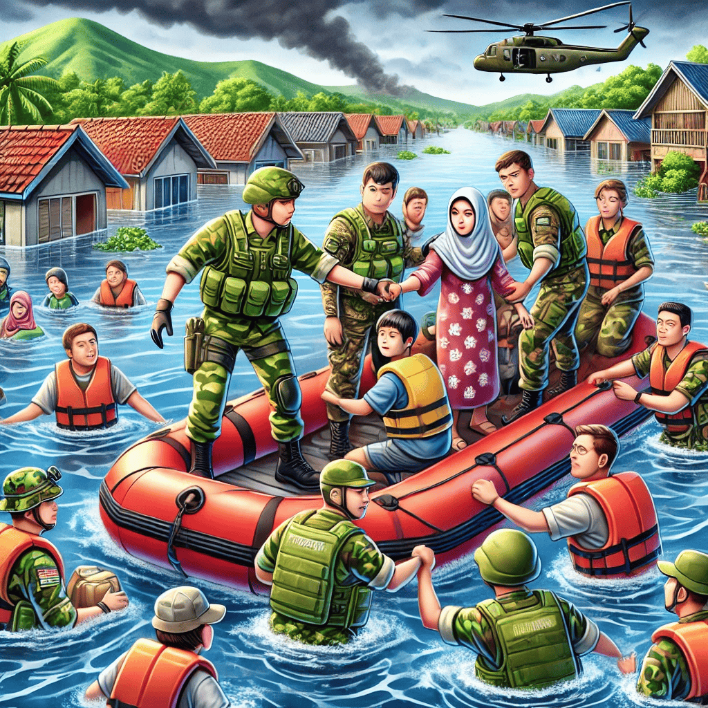 Image of military helping during flood