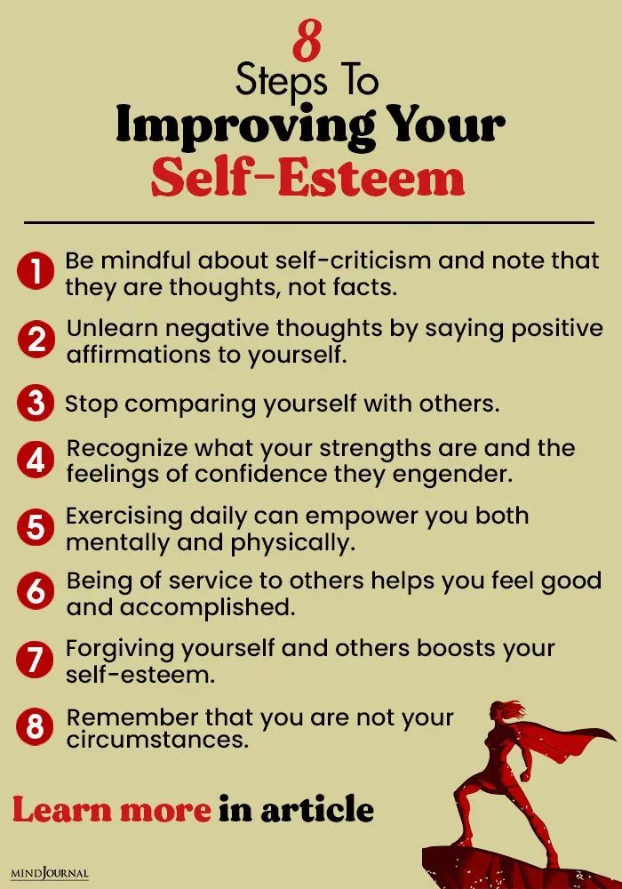 How To Improve Your Self-Esteem: 8 Steps | Self esteem activities, Building  self esteem, Self esteem