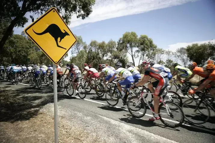 A group of cyclists riding on Australian streets, illustrating the country's cycling.