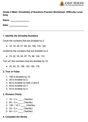 Divisibility Rules Worksheets For 3rd Grade Numbers Divisible By 8