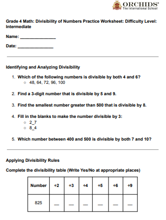 Divisibility Rules Worksheets Fourth Grade