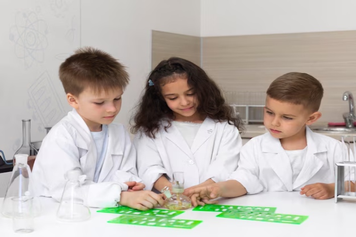 children in science experiment