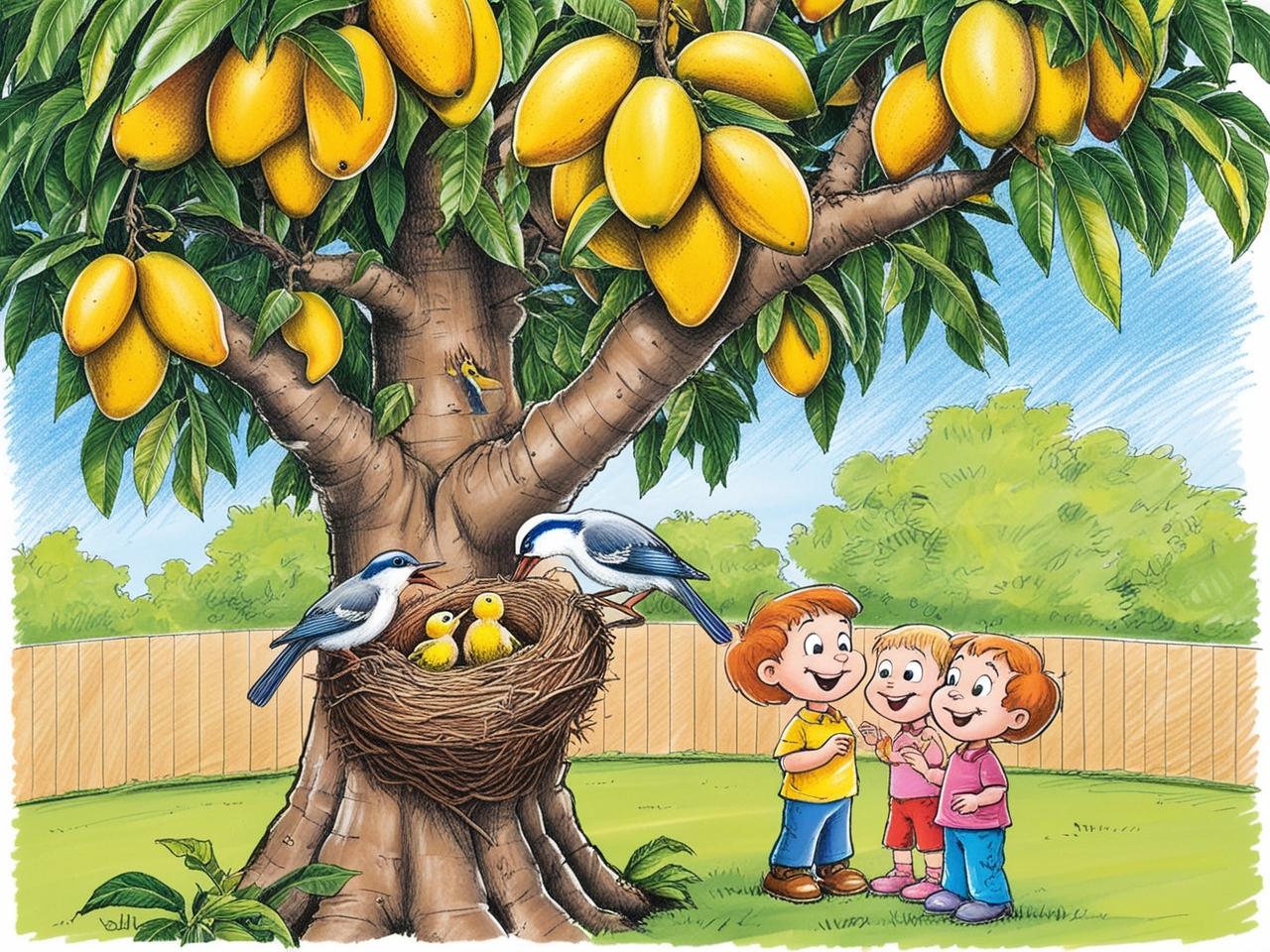 mango tree and birds