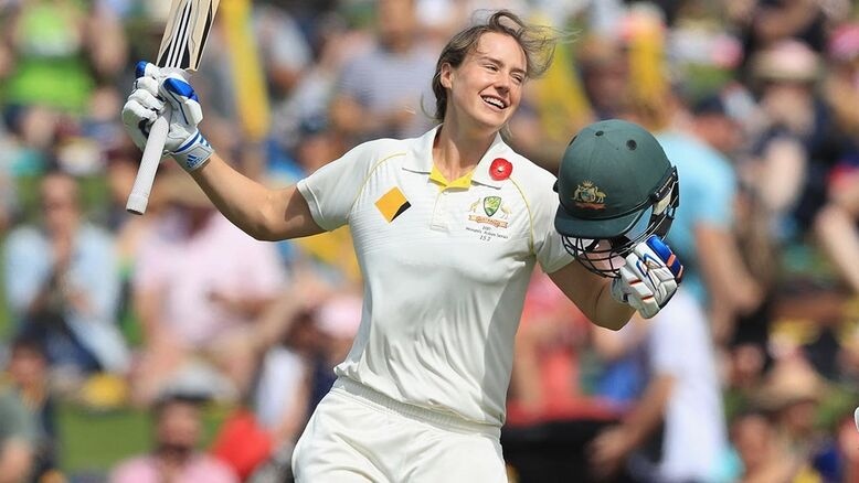 Ellyse Perry, the Australian all-rounder, celebrating a milestone during a women’s Test match