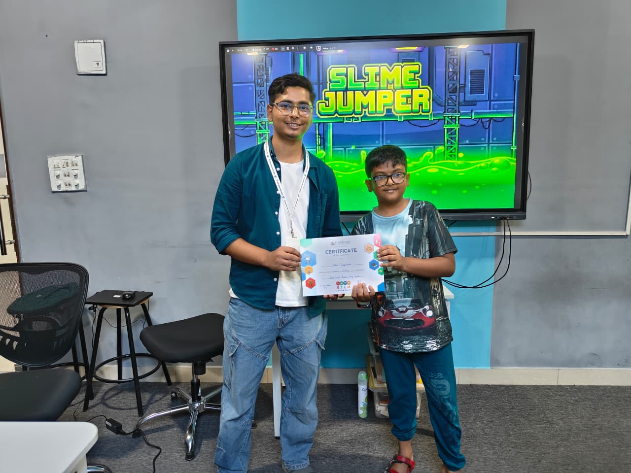 Student presenting Game their first game build on GoDot platform